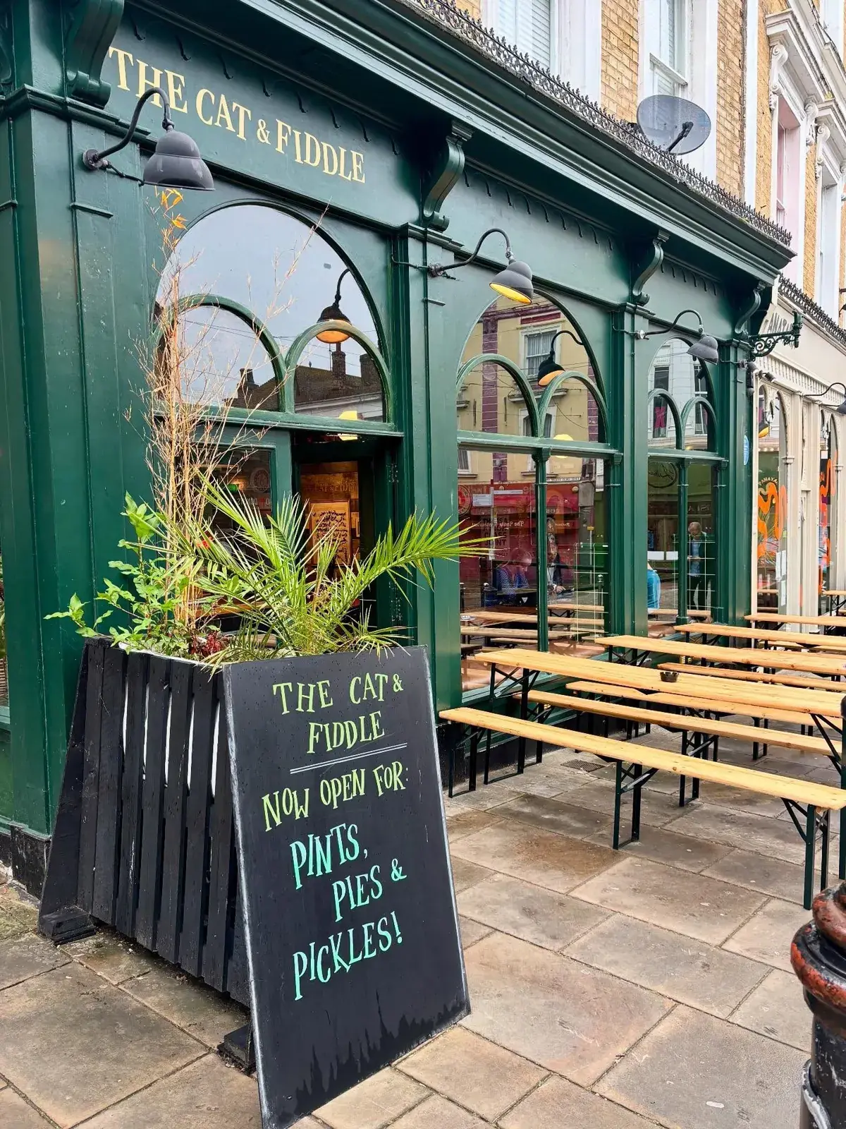 The Cat & Fiddle's green frontage on Rendezvous Street