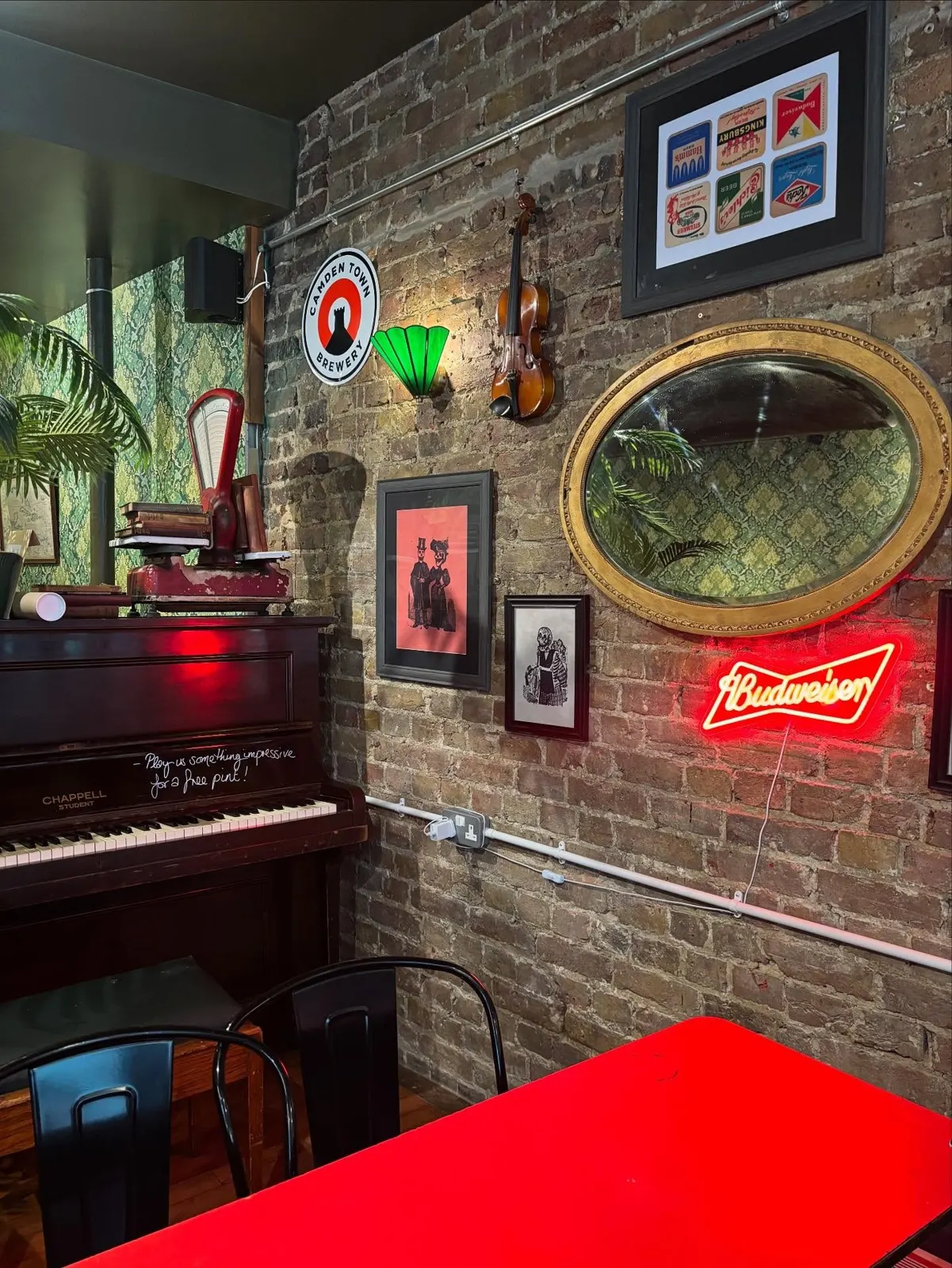 The piano corner at The Cat & Fiddle