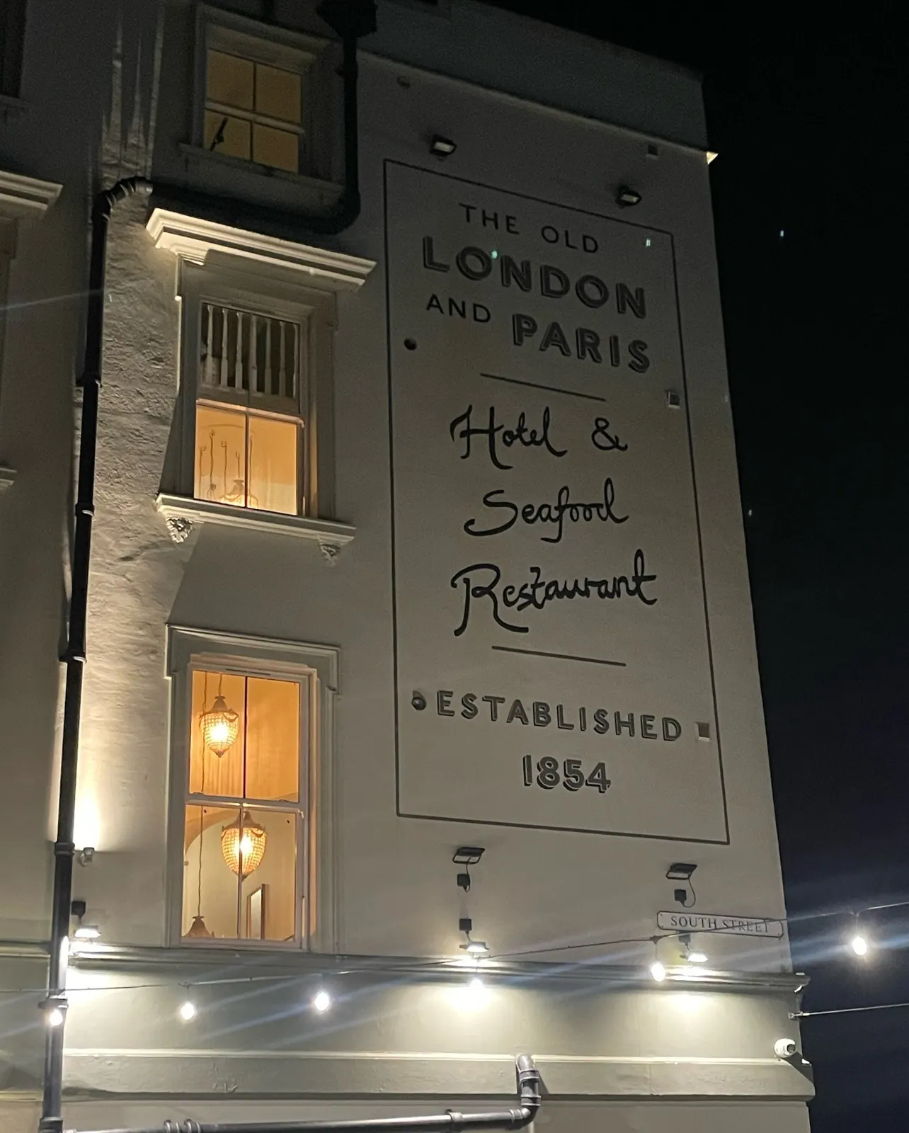 The hotel on Harbour Street at night